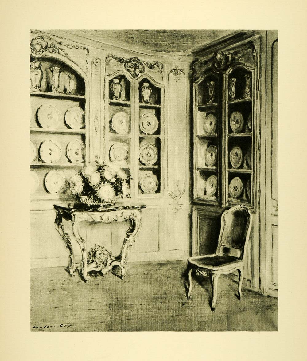 1920 Photogravure Porcelains Chateau du Breau Furniture Dinnerware Louis XV XAE6