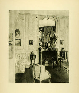 1920 Photogravure Yellow Sofa Chateau du Breau France Furniture Fireplace XAE6