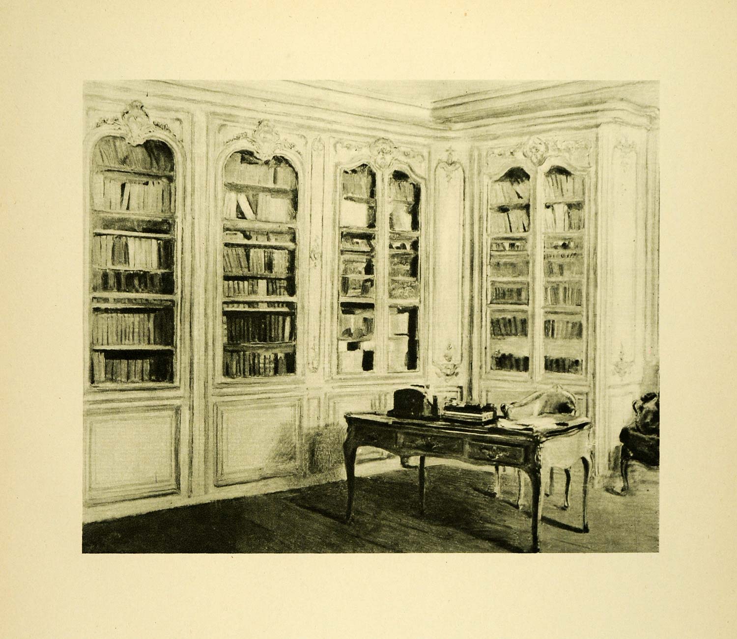 1920 Photogravure Library Chateau du Breau Seine-et-Marne France Regence XAE6