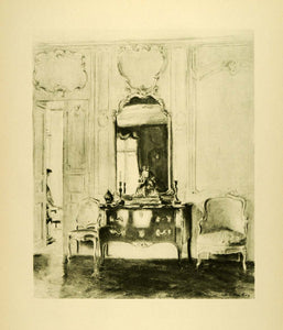 1920 Photogravure Yellow Chair Chateau du Breau France Louis XV Furniture XAE6