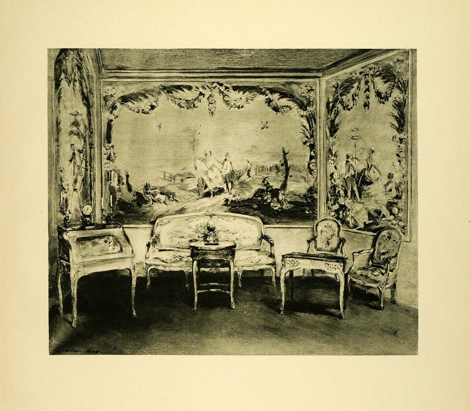 1920 Photogravure Tapestried Room Paris France Champs Elysees Tapestry ...