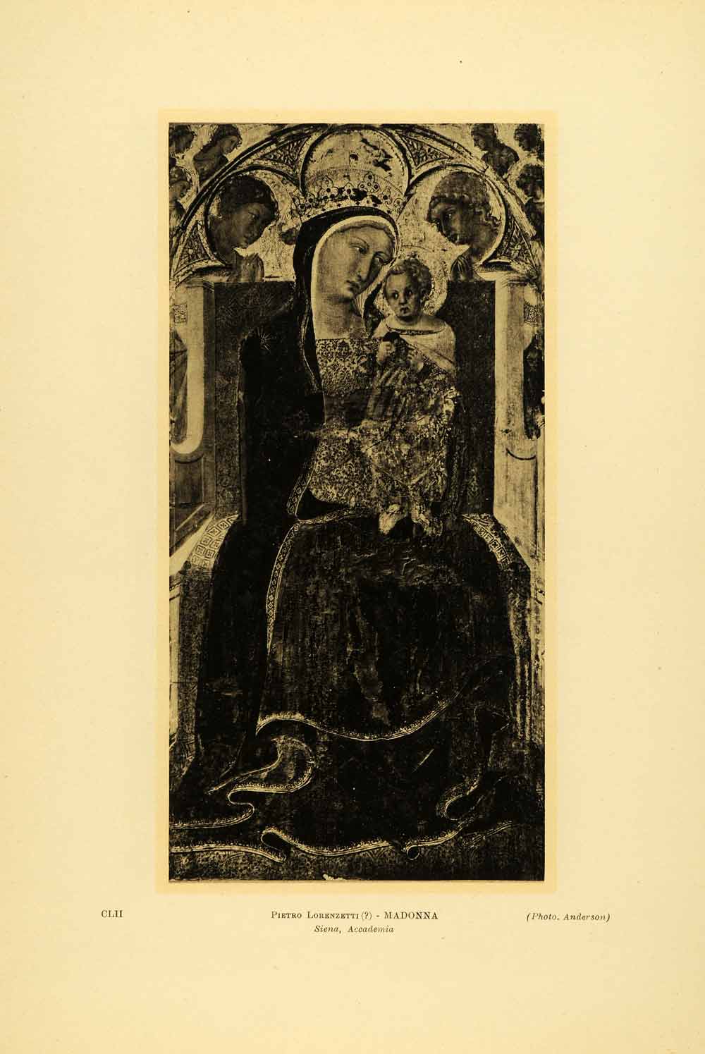1931 Collotype Pietro Lorenzetti Madonna Enthroned Trecento Religion XAE8