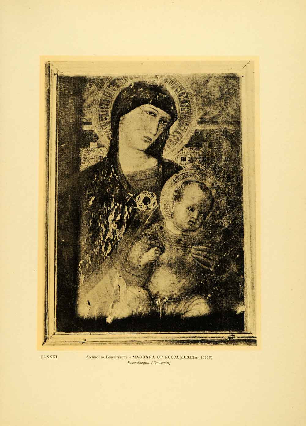 1931 Collotype Ambrogio Lorenzetti Madonna Roccalbegna Medieval Trecento XAE8