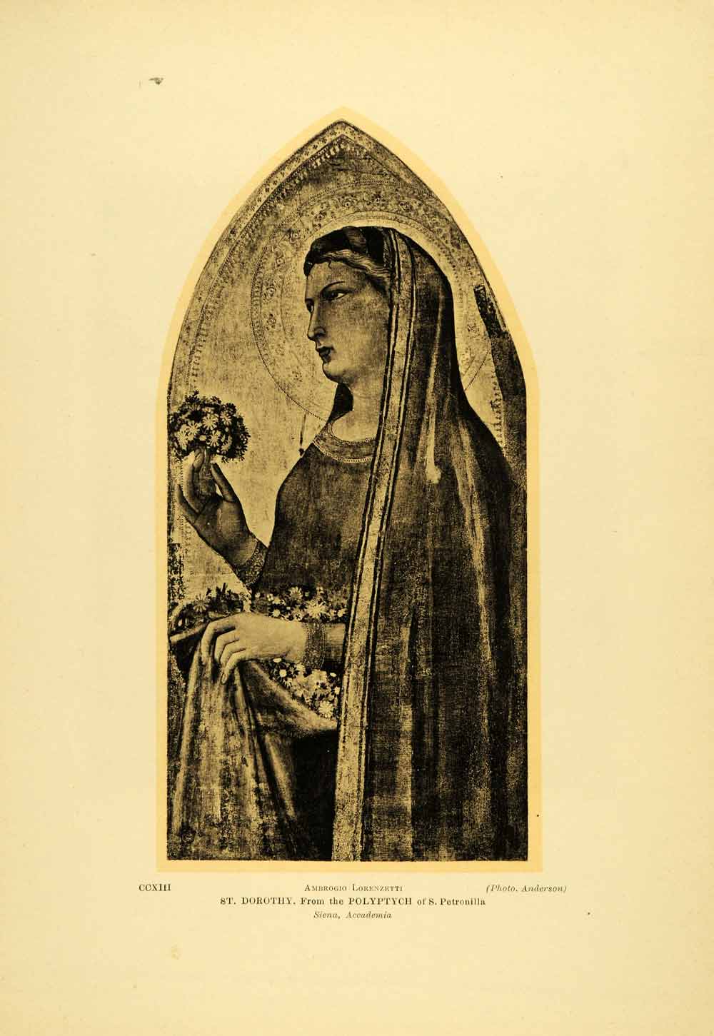 1931 Collotype Ambrogio Lorenzetti Saint Dorothy Flowers Trecento Medieval XAE8