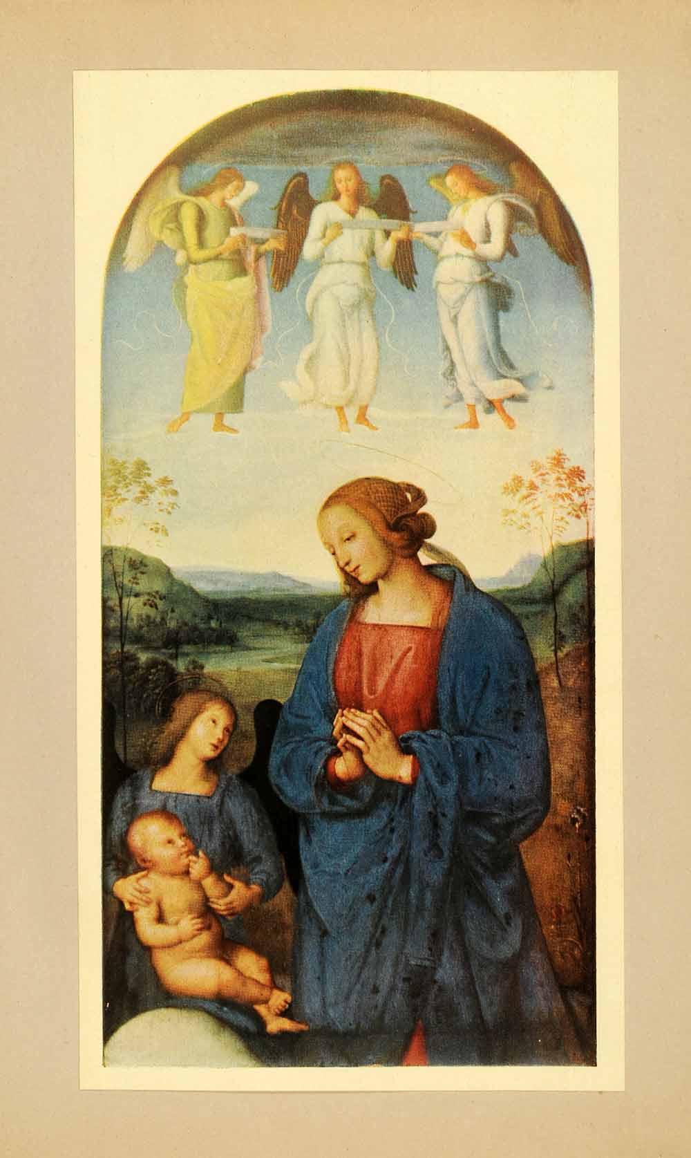 1914 Tipped-In Print Central Portion Altarpiece Renaissance Pietro Perugino XAE9