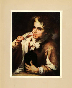 1914 Tipped-In Print Boy Drink Wine Portrait Spanish Baroque Murillo XAE9