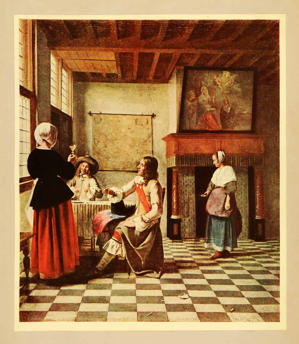 1914 Tipped-In Print Interior Dutch House Portrait Golden Age Baroque XAE9