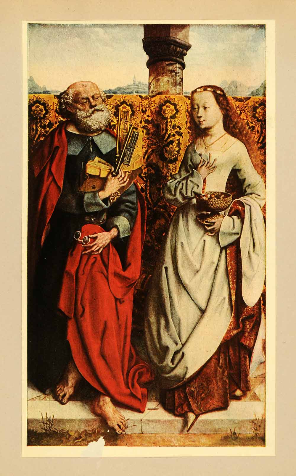 1914 Tipped-In Print Saint Bartholomew Master Two Religion Dutch XAE9