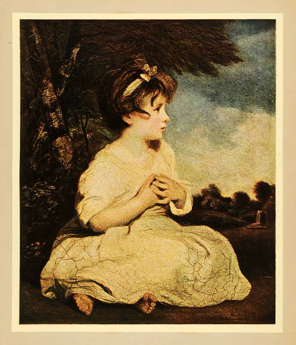 1914 Tipped-In Print Portrait Age Innocence Child Girl Joshua Reynolds XAE9