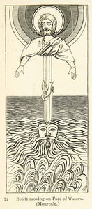 1872 Print Christianity Face of Waters Holy Spirit God Beard Halo Dove XAEA1