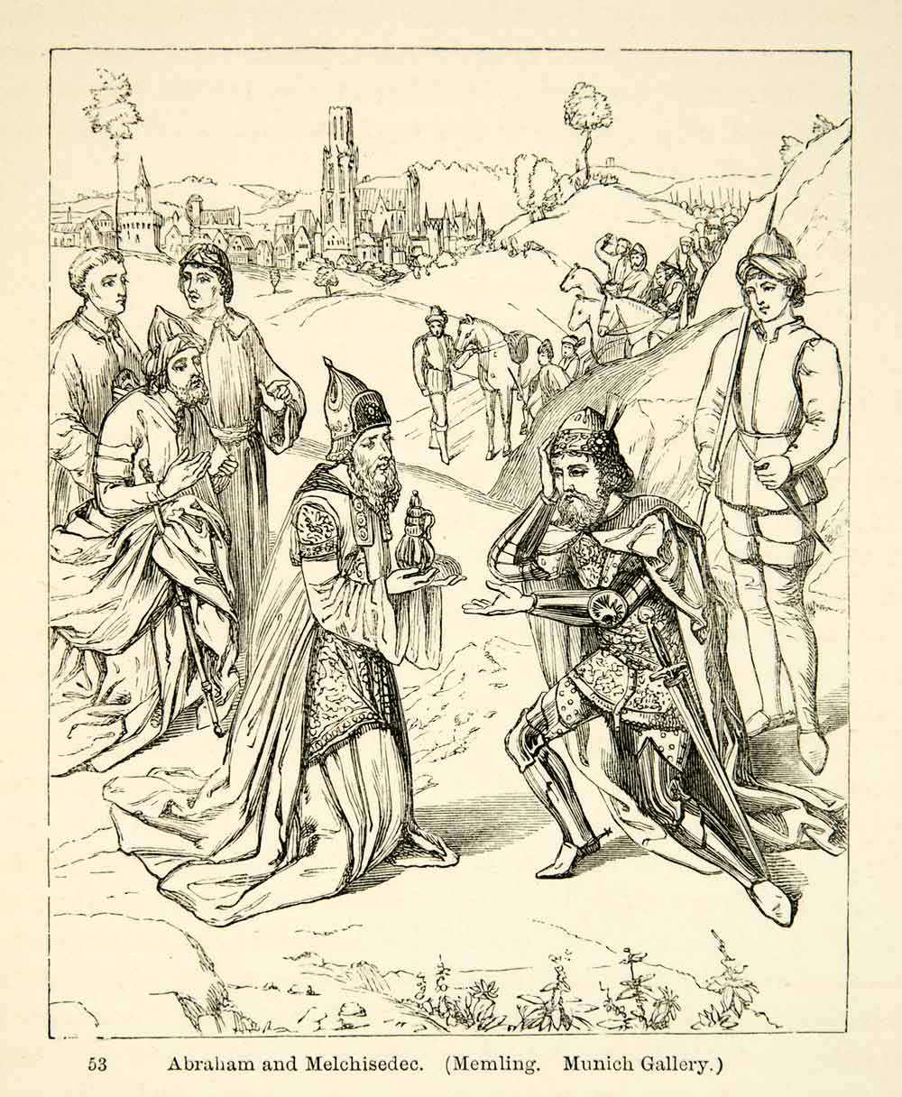 1872 Print Abraham Melchisedec OT Biblical Story Religious Art Hans XAEA1