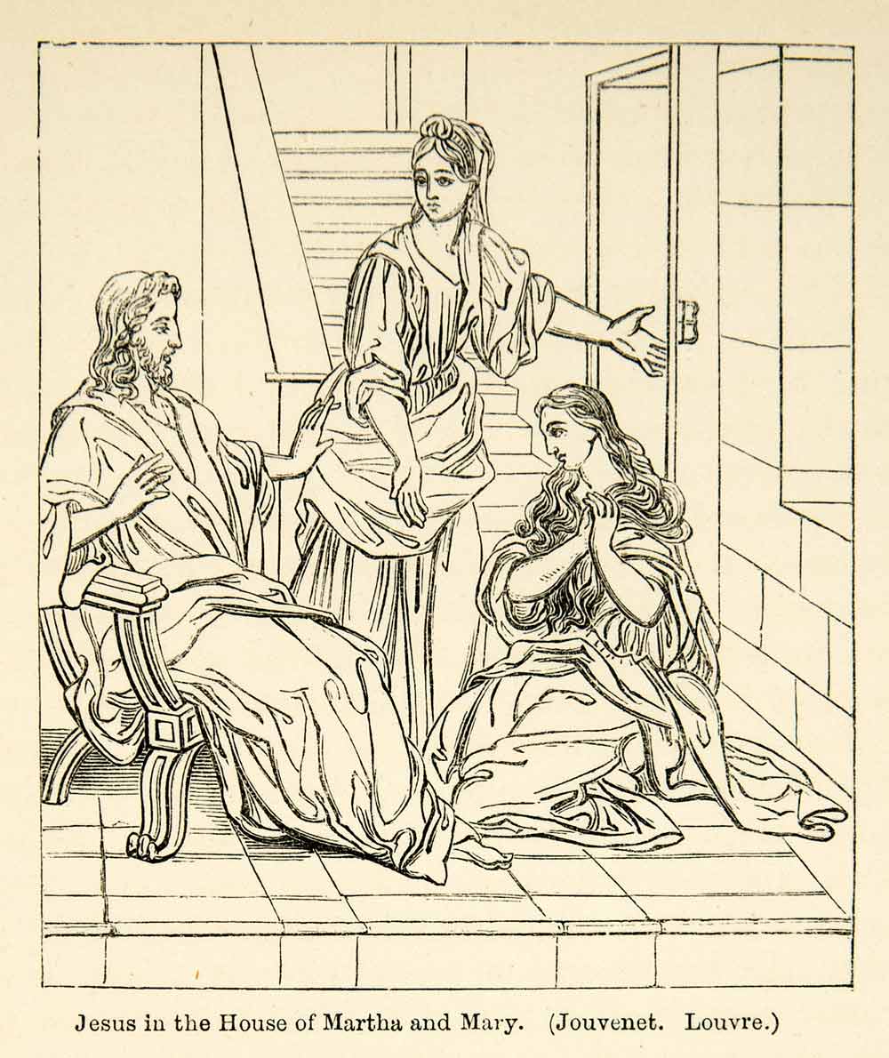 1872 Print Jesus Christ Martha Mary House Christianity Jean Jouvenet X