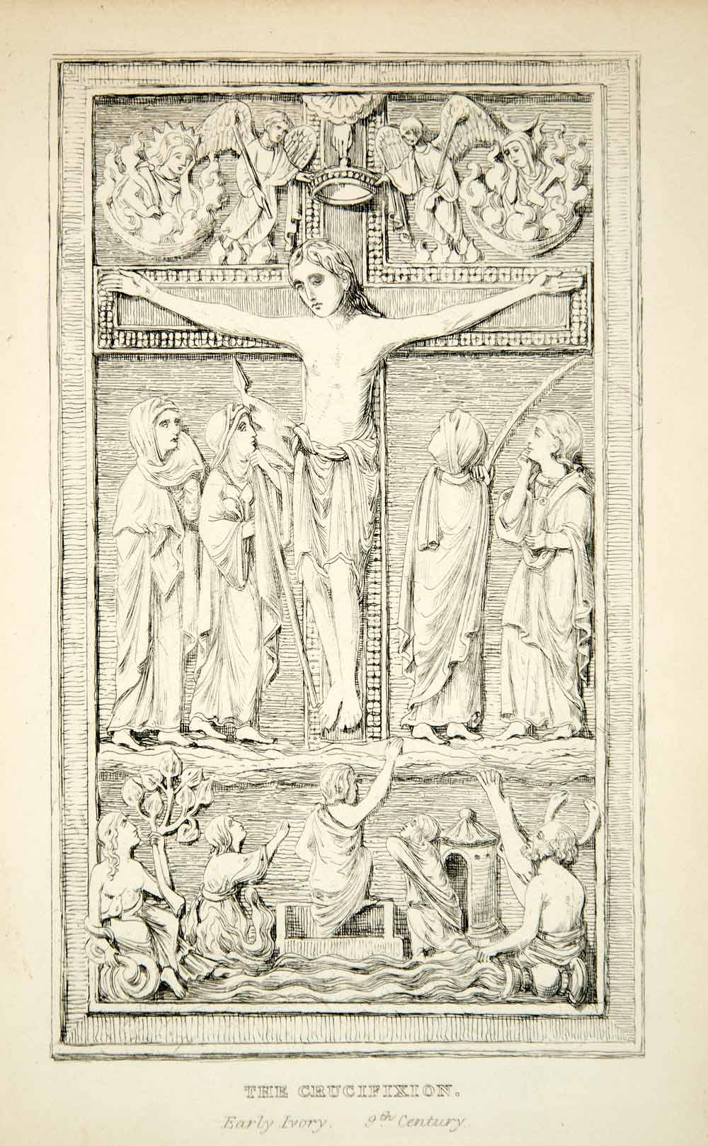 1872 Photolithograph Jesus Christ Crucifixion Cross 9th Century Religious XAEA1