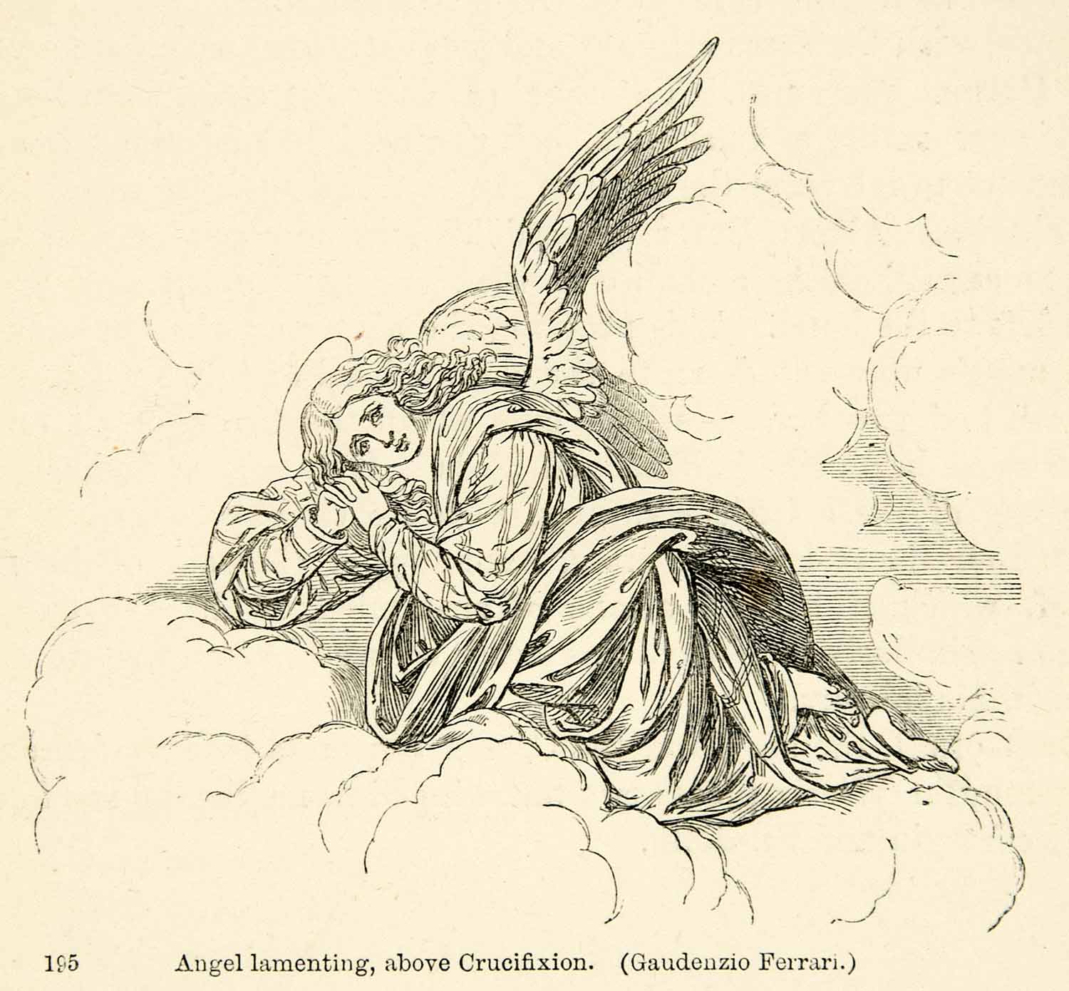 1872 Print Angel Christ Crucifixion Gaudenzio Ferrari Renaissance XAEA1