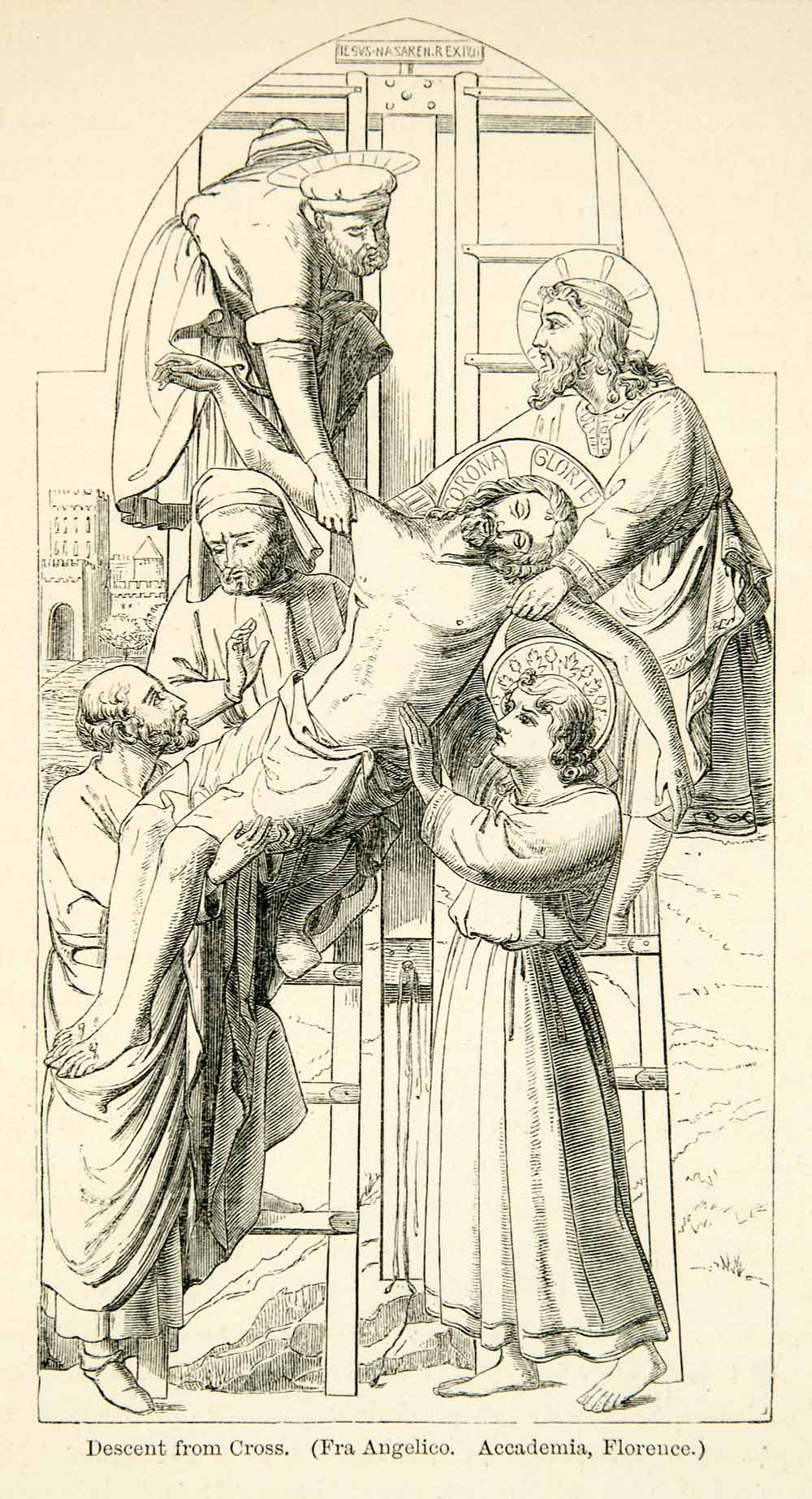 1872 Print Jesus Christ Descent Cross Crucifixion Fra Angelico XAEA1