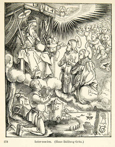 1872 Print Intercession God Father Throne Jesus Virgin Mary Angels Hans XAEA1
