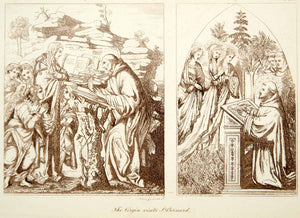 1872 Photolithograph Virgin Mary Visiting St. Bernard Religious Devotional XAEA2