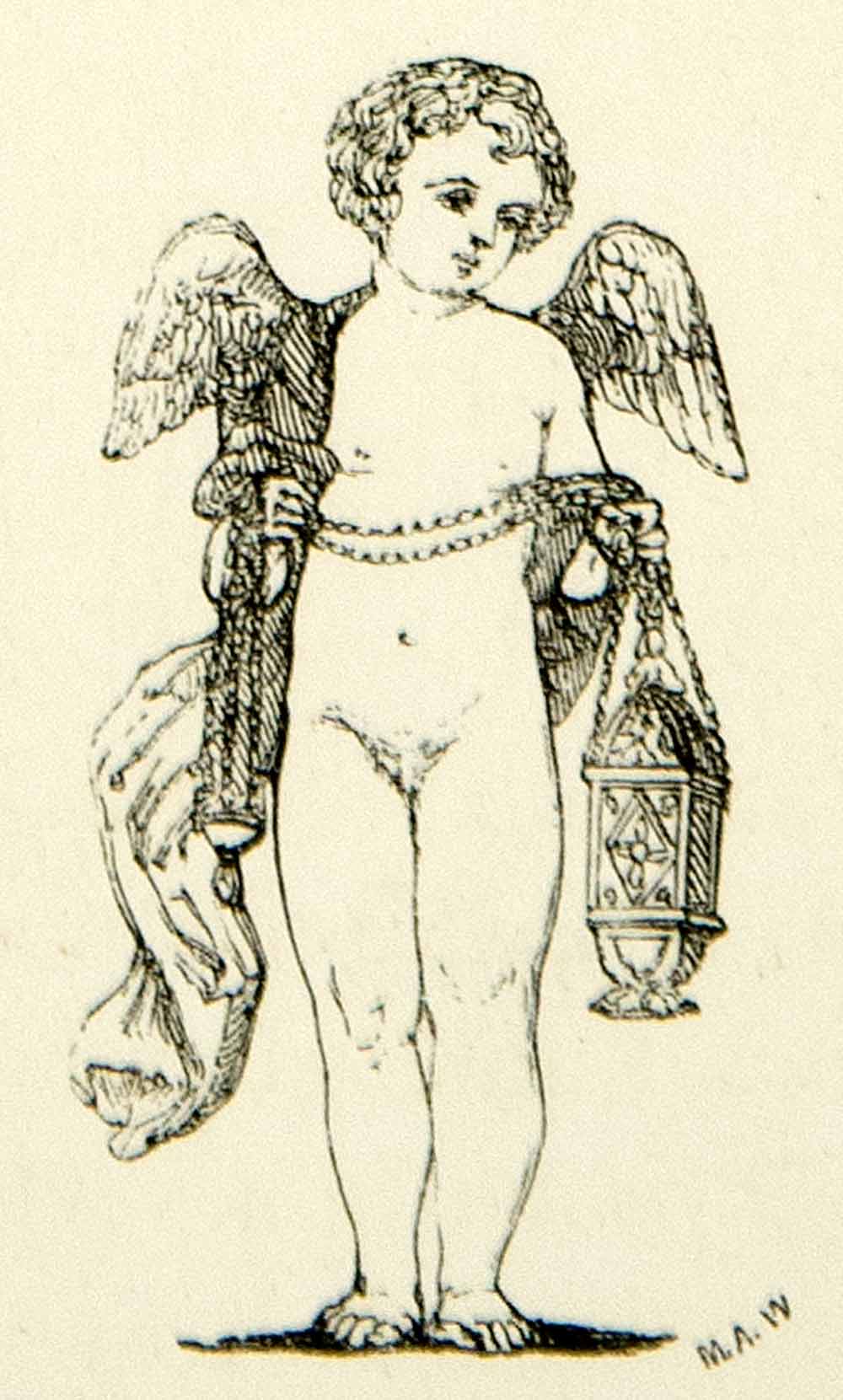 1872 Print Angel Wings Nude Lantern Chapel Grottaferrata Italy Religious XAEA2