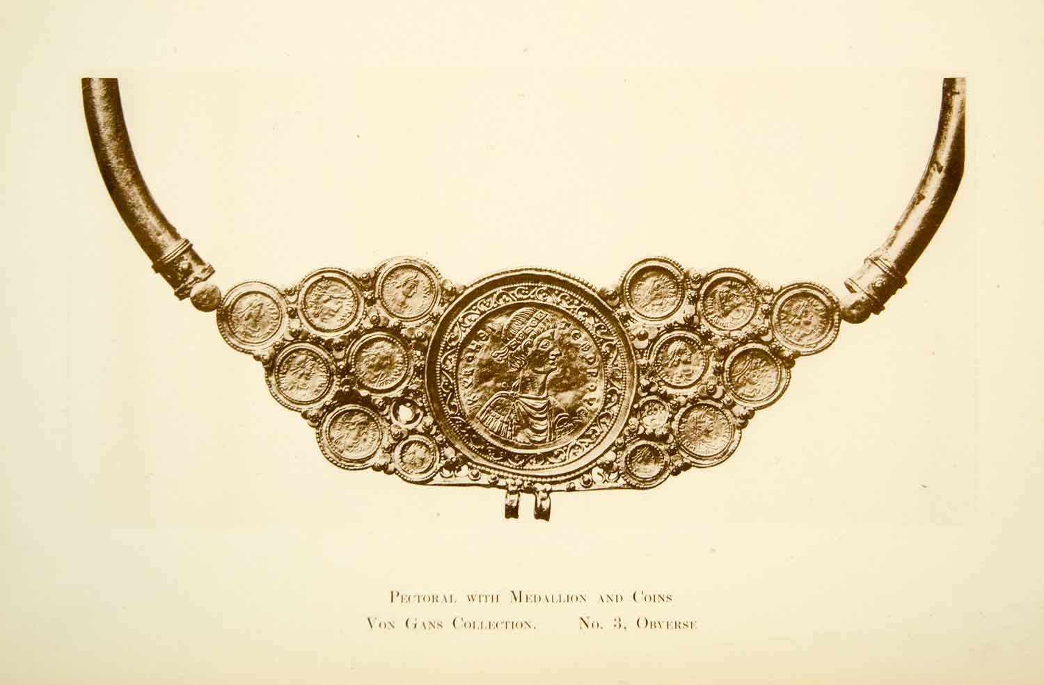 1918 Collotype Roman Coin Medallion Artifact Von Gans Mauricius Tiberius XAEA3