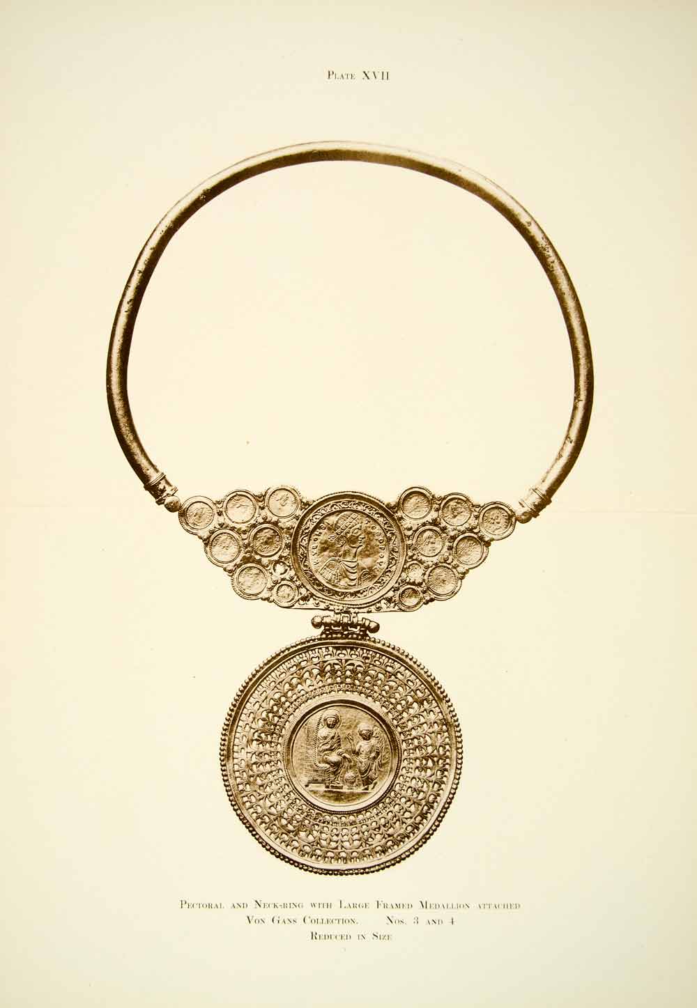 1918 Collotype Roman Medallion Necklace Emperor Artifact Coin Bust XAEA3
