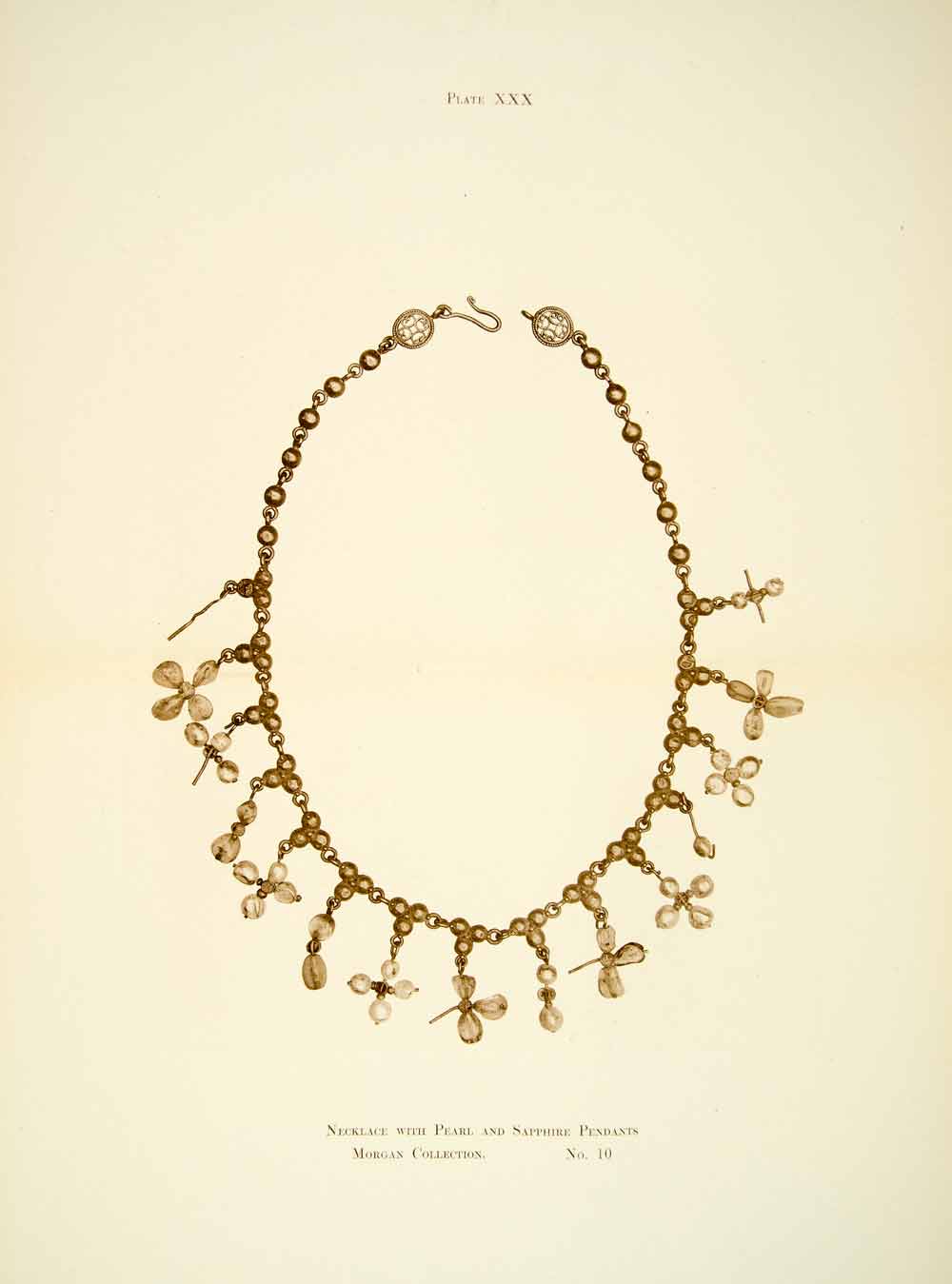 1918 Collotype Late Roman Necklace Artifact Jewelry Pearl Sapphire XAEA3