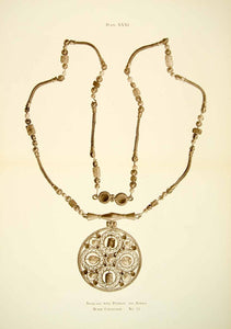 1918 Collotype Necklace Roman Artifact Jewelry Pendant Decoration Ornament XAEA3