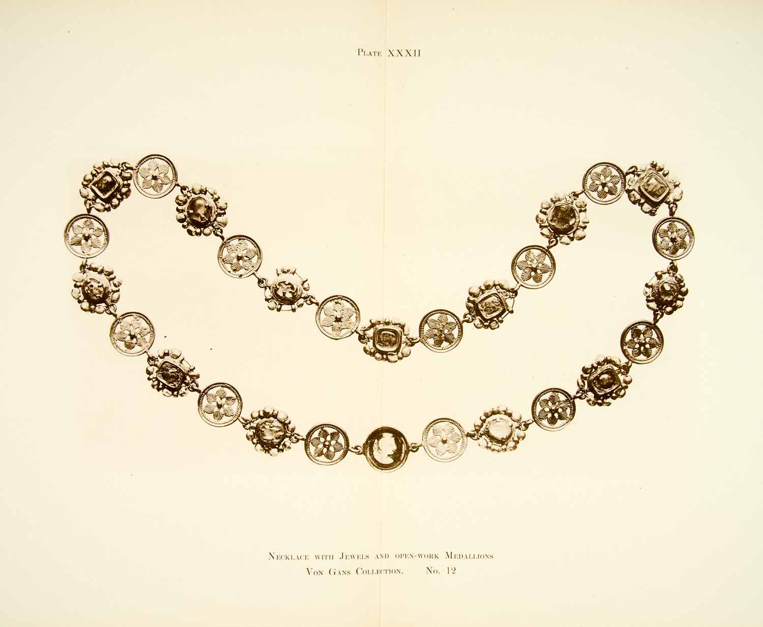 1918 Collotype Roman Necklace Artifact Historical Jewelry Medallion XAEA3