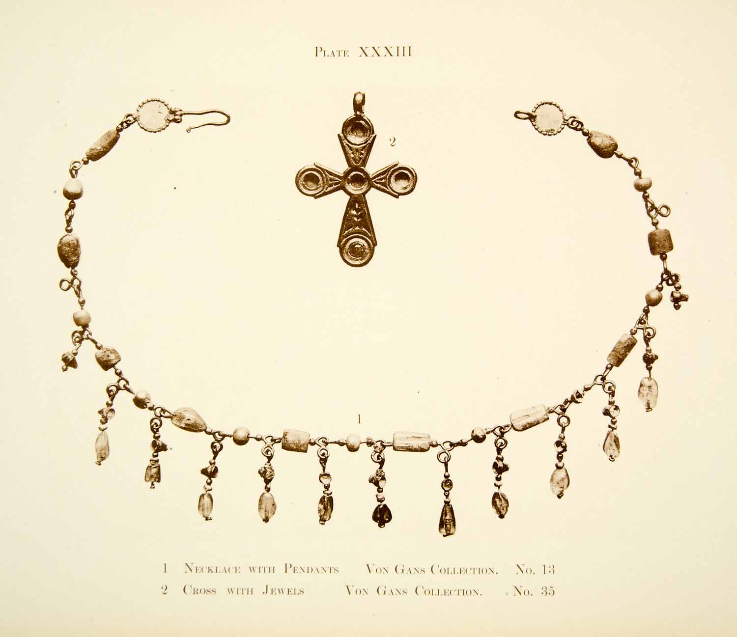 1918 Collotype Cross Necklace Roman Pendant Artifact Historical Jewelry XAEA3
