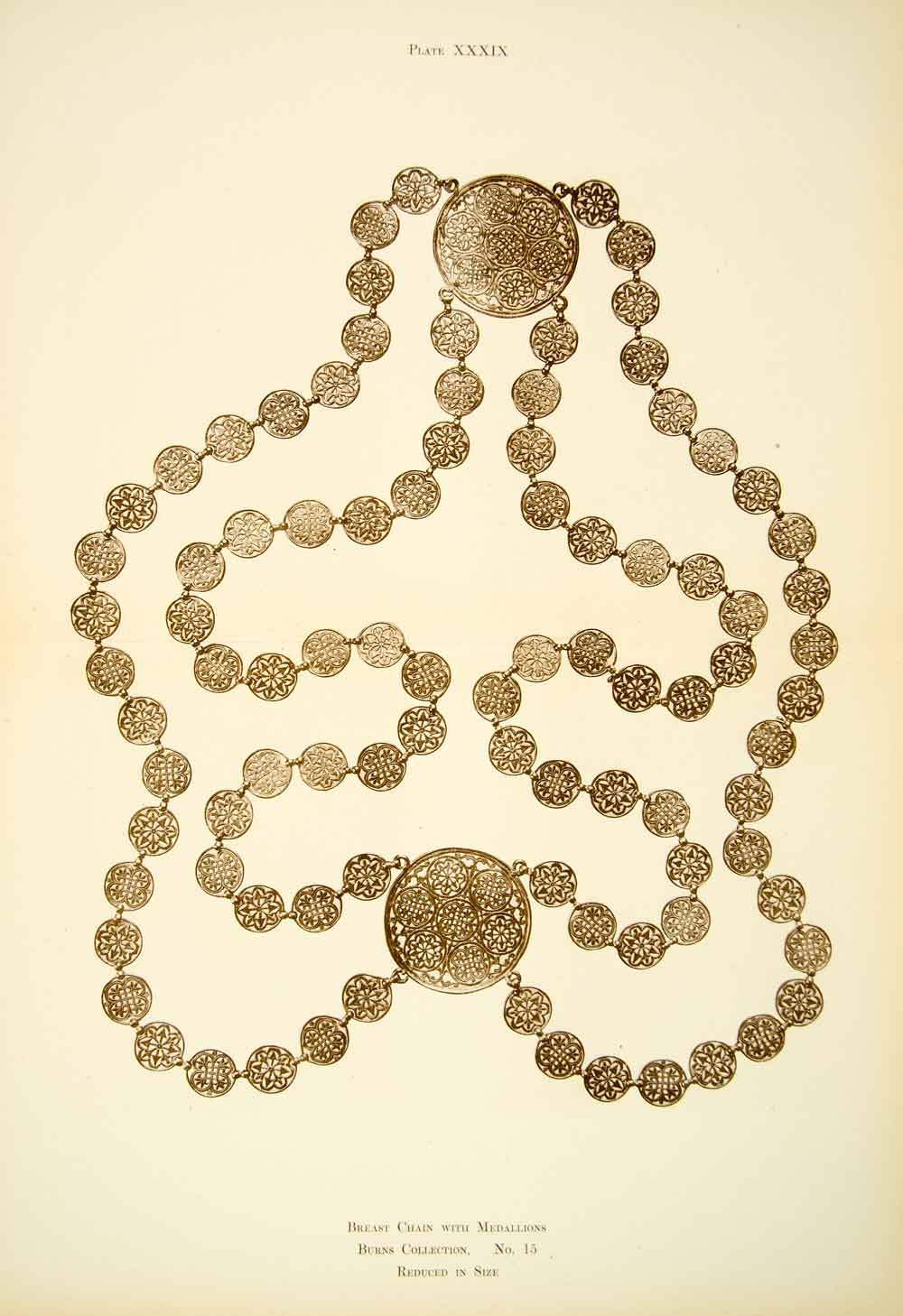 1918 Collotype Breast Chain Medallion Lacework Artifact Roman Necklace XAEA3