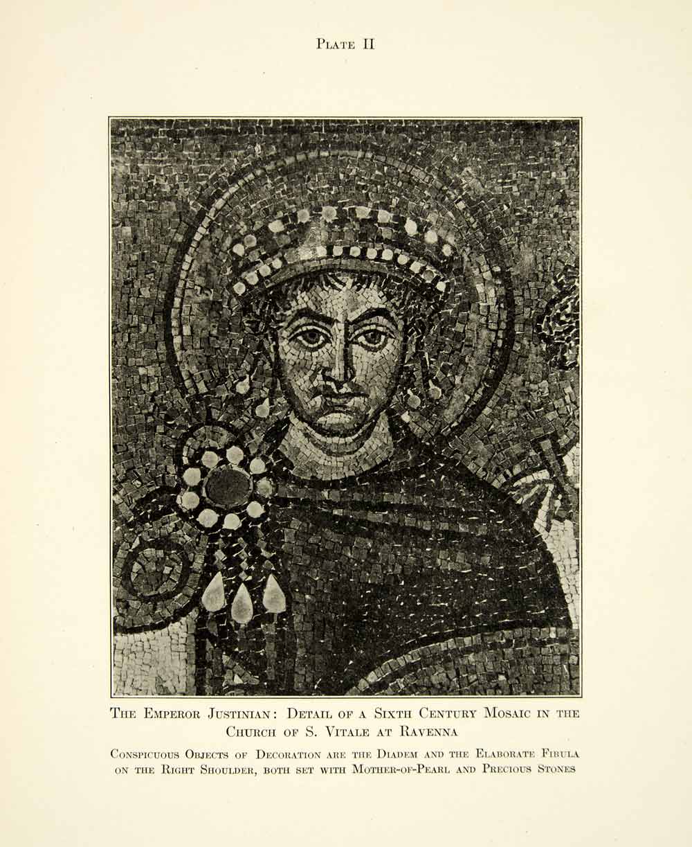 1918 Print Emperor Justinian Mosaic Church San Vitale Ravenna