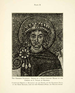 1918 Print Emperor Justinian Mosaic Church San Vitale Ravenna Portrait XAEA3