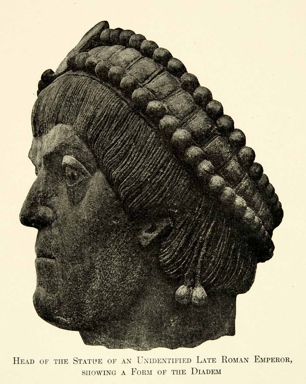 1918 Print Late Roman Emperor Statue Head Diadem Artifact Historical XAEA3