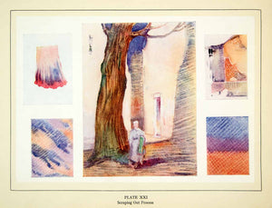 1930 Print Watercolor Technique Exercise Process Scraping Out Paint Woman XAEA4