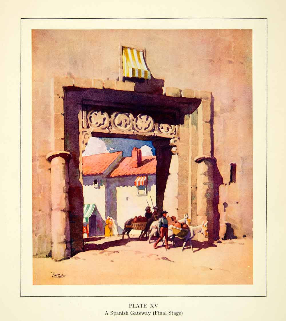 1930 Print Spanish Gateway Architecture Donkey City Wall John Littlejohns XAEA4