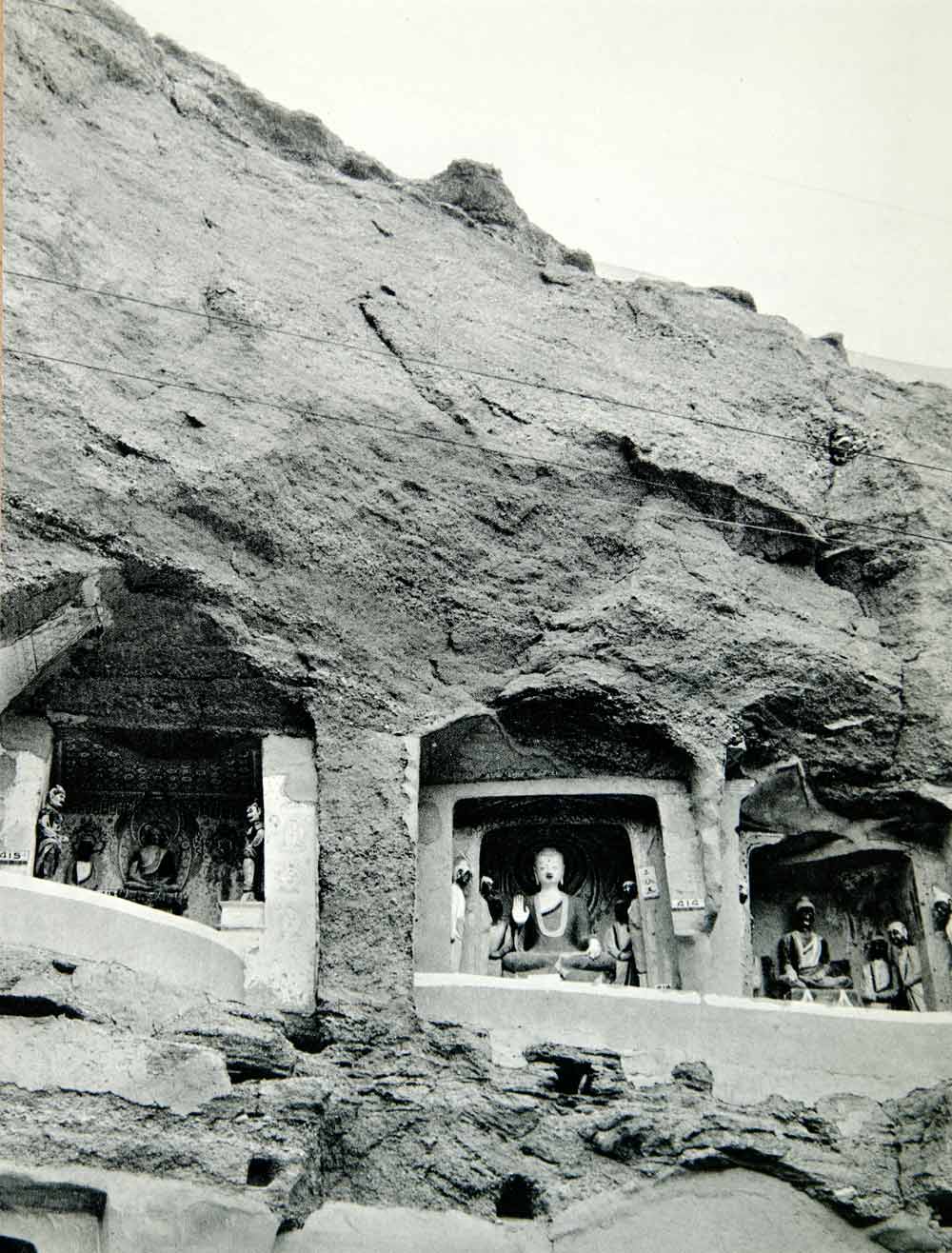 1967 Rotogravure Chinese Buddha Rock Carving Caves Dunhuang Statues XAEA9