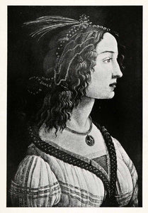 1903 Print Alessandro Botticelli Art Woman Side Portrait Historic Fashion XAF1
