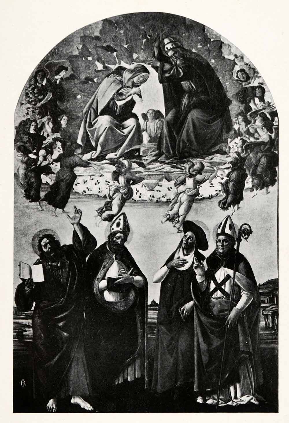 1903 Print Botticelli Religious Art Virgin Mother Mary Magdalen Coronation XAF1