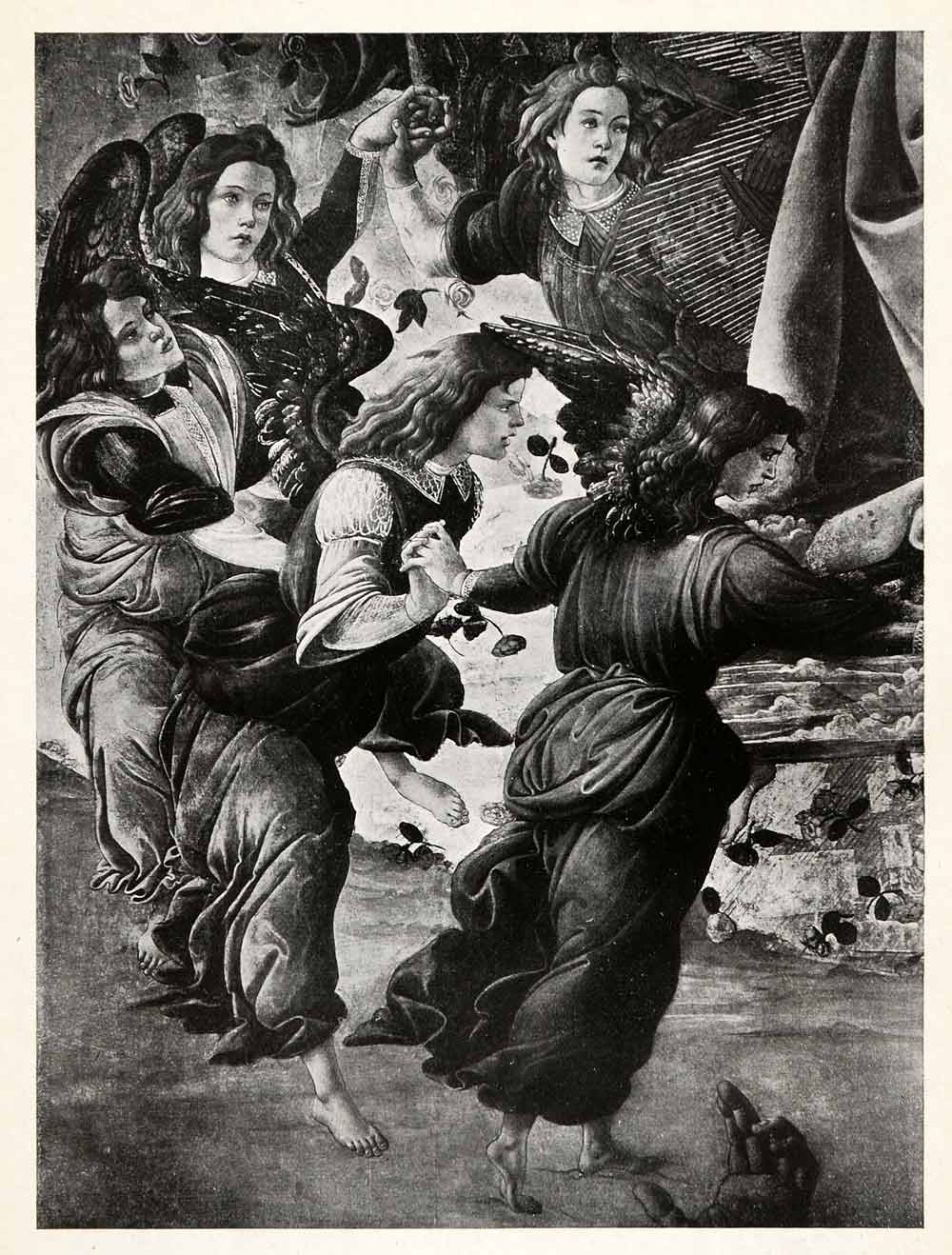 1903 Print Botticelli Religion Art Virgin Mary Magdalen Coronation Angels XAF1