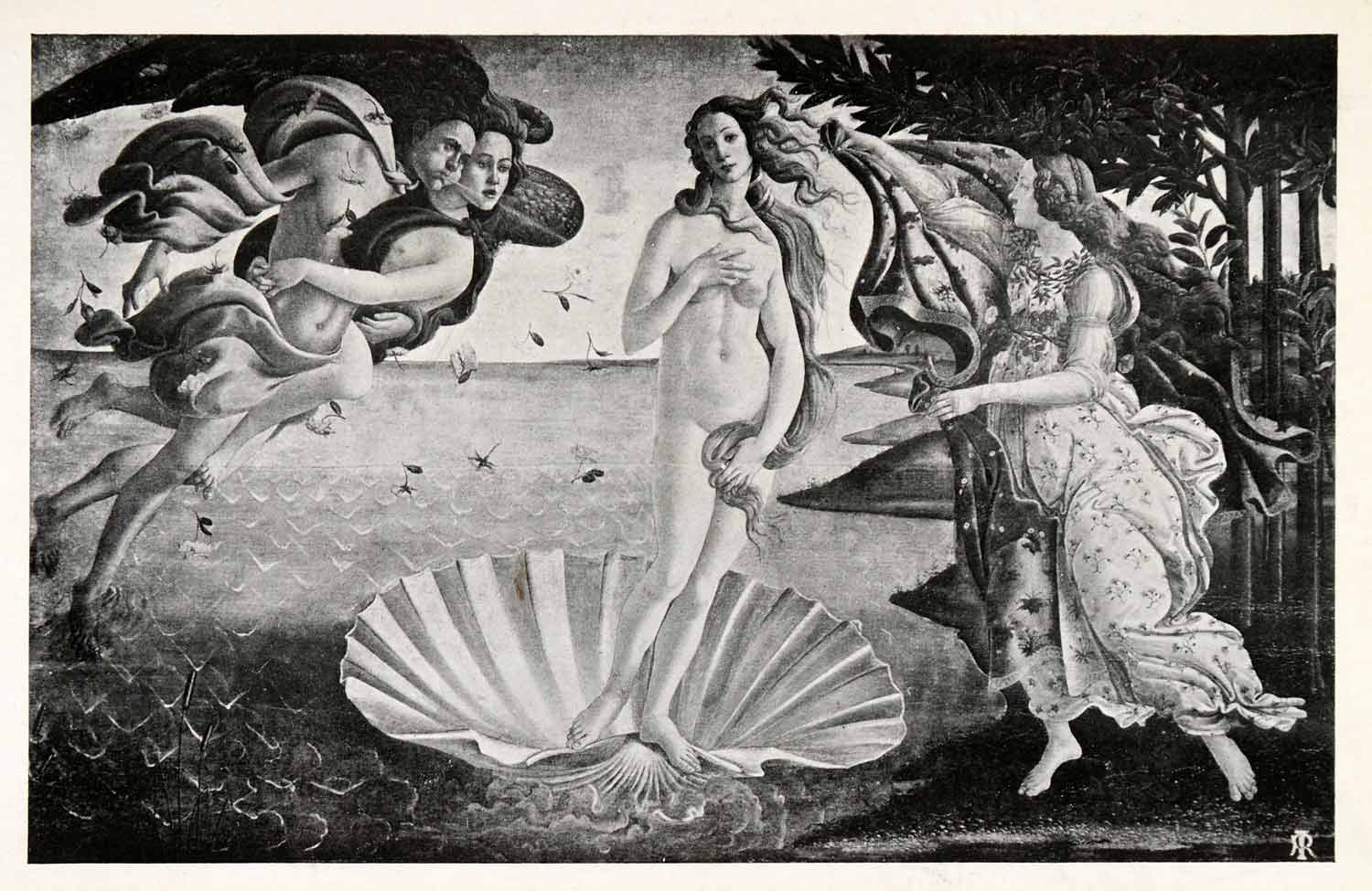 1903 Print Botticelli Religion Art Nude Venus Woman Birth Angels Greek XAF1