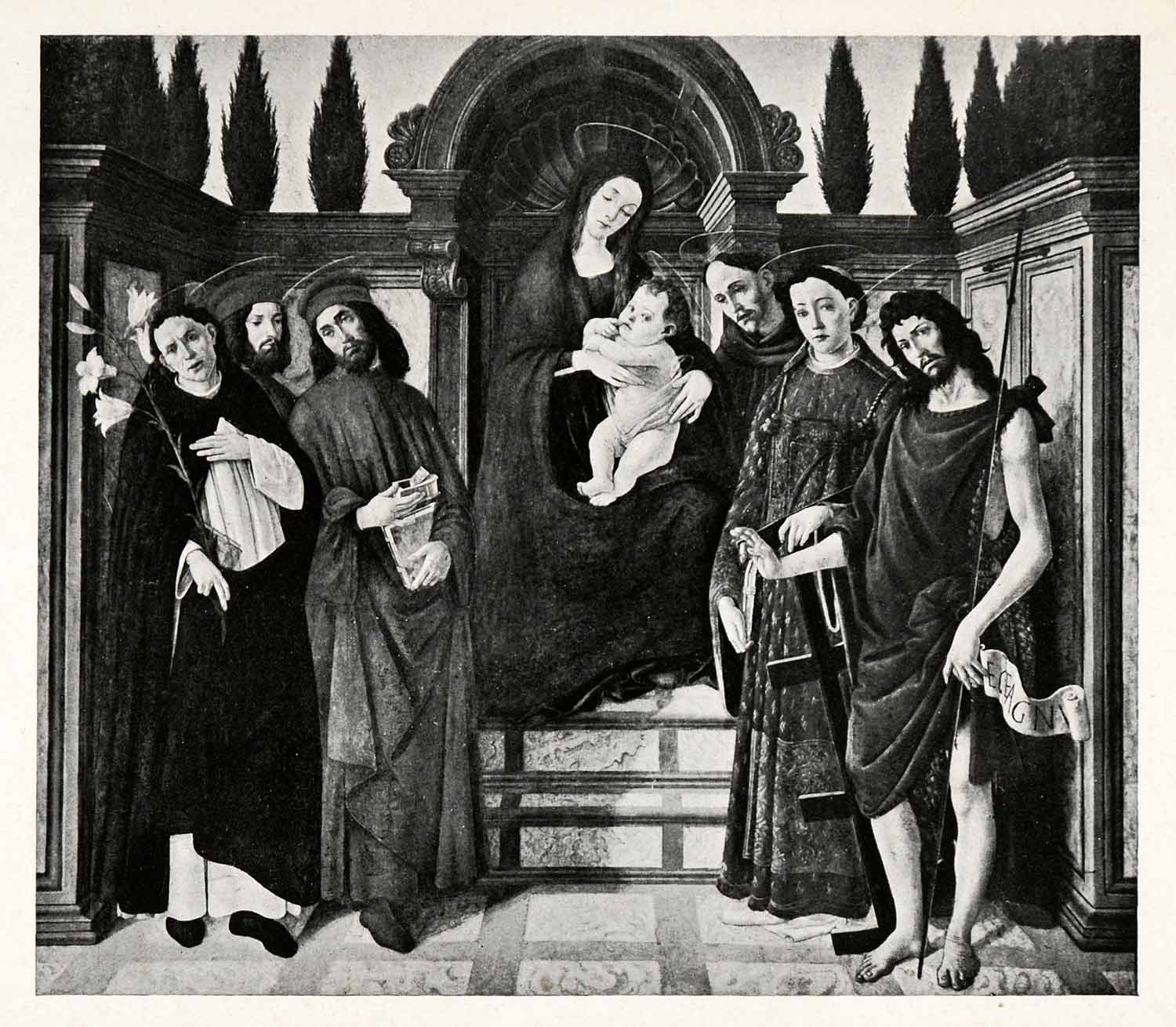 1903 Print Botticelli Religious Art Virgin Mary Magdalen Baby Jesus Saints XAF1