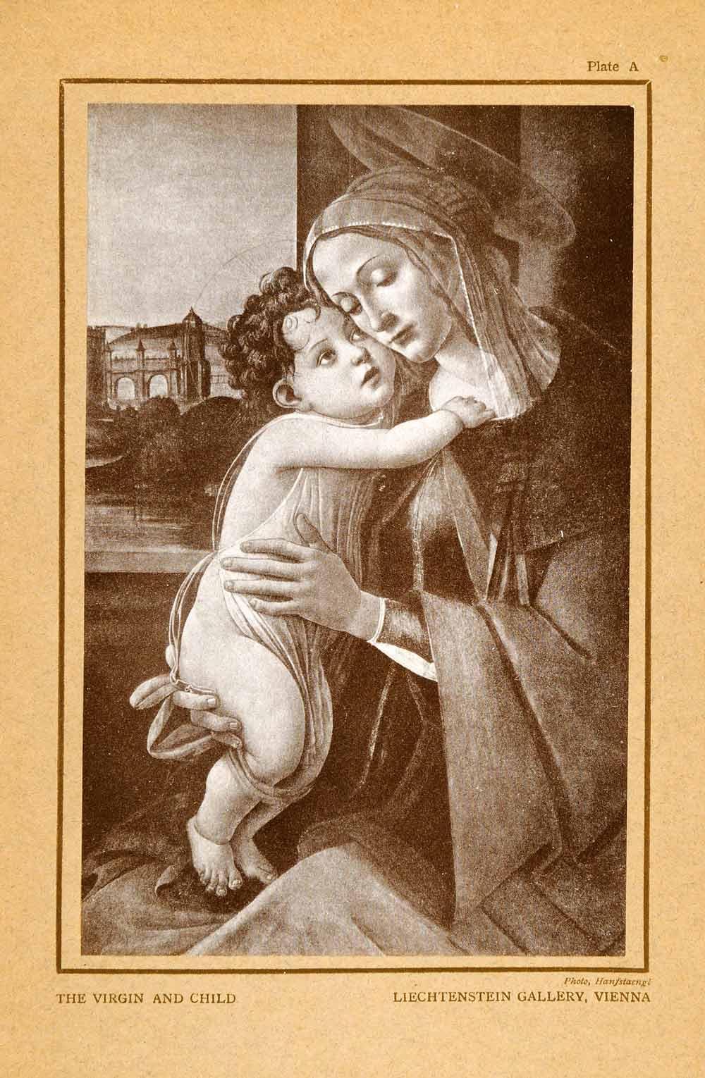 1903 Tipped-In Print Botticelli Religious Art Virgin Mary Magdalen Baby XAF1