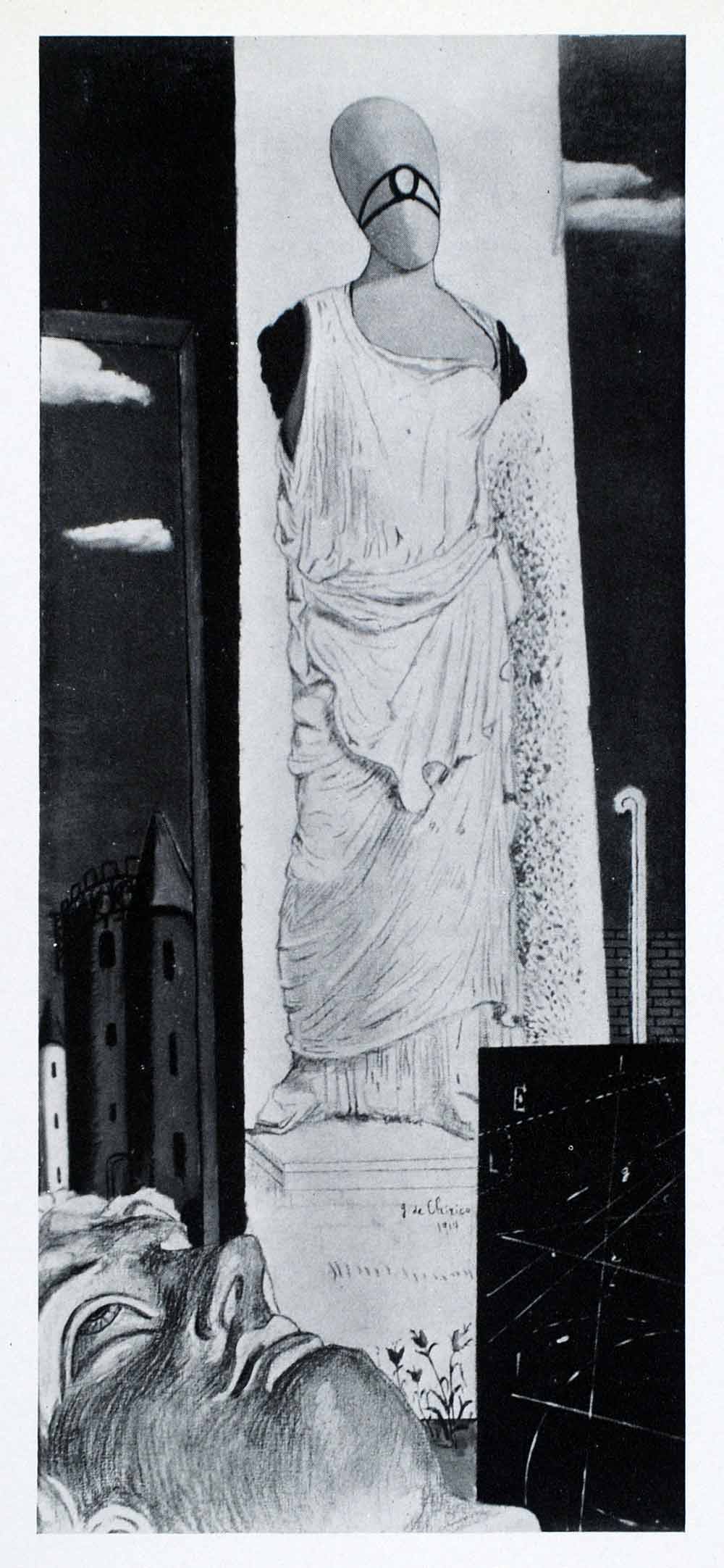 1941 Print Endless Voyage Surreal Portrait Sculpture Classic Giorgio de XAF2