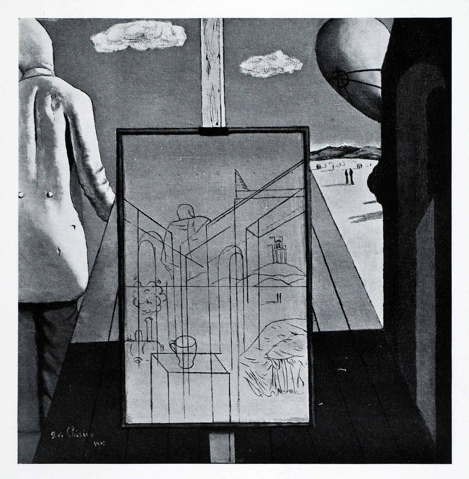 1941 Print Double Dream Spring Blueprint Giorgio de Chirico Art Easel XAF2