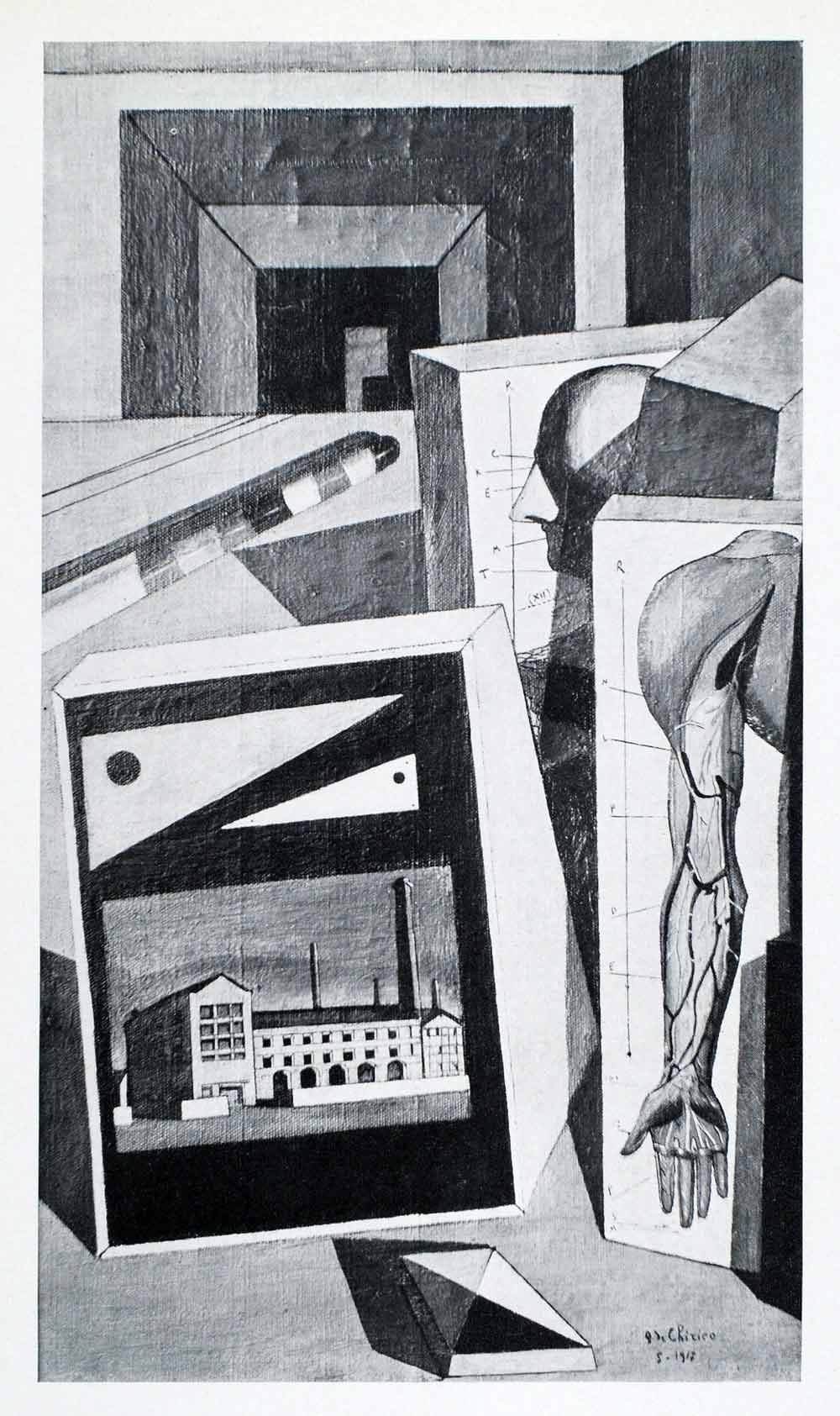 1941 Print Scholar's Playthings Still Life Figure Smokestack Giorgio de XAF2