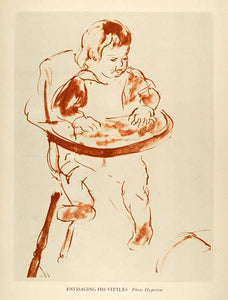 1941 Lithograph Waldo Peirce Art Baby Toddler Highchair Food Envisaging XAF3