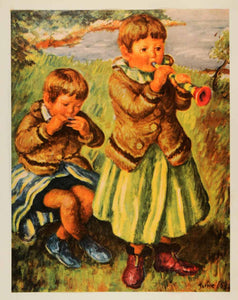 1941 Tipped-In Lithograph Waldo Peirce Musical Children Art Concert XAF3