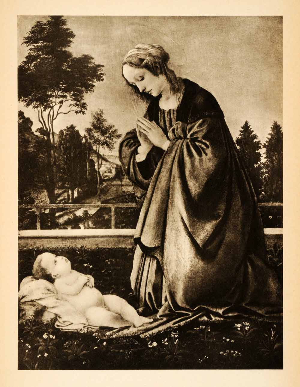 1938 Photogravure Filippino Lippi Virgin Infant Jesus Nude Renaissance Baby XAF4