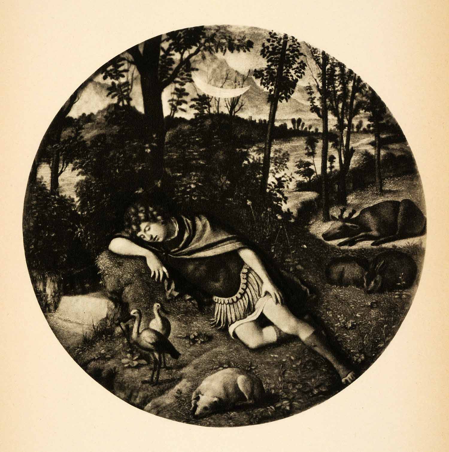 1938 Photogravure Cima Conegliano Endymion Selene Mythology Renaissance XAF4