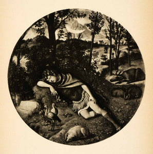 1938 Photogravure Cima Conegliano Endymion Selene Mythology Renaissance XAF4