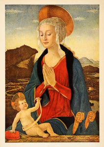 1938 Tipped-In Print Alessio Baldovinetti Madonna Christ Virgin Renaissance XAF4